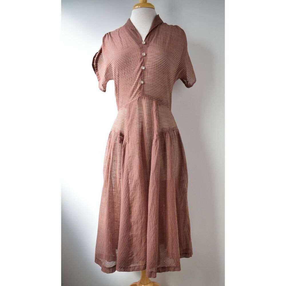 Handmade Vintage 1950s Sheer Seersucker Dress